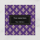 Fleur de Lis Pattern, Frans, Royal, Crème, Paarse Vierkante Visitekaartje (Achterkant)