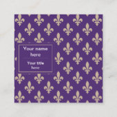 Fleur de Lis Pattern, Frans, Royal, Crème, Paarse Vierkante Visitekaartje (Achterkant)
