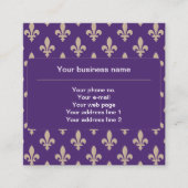 Fleur de Lis Pattern, Frans, Royal, Crème, Paarse Vierkante Visitekaartje (Voorkant)