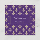 Fleur de Lis Pattern, Frans, Royal, Crème, Paarse Vierkante Visitekaartje (Achterkant)
