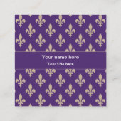 Fleur de Lis Pattern, Frans, Royal, Crème, Paarse Vierkante Visitekaartje (Achterkant)