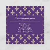Fleur de Lis Pattern, Frans, Royal, Crème, Paarse Vierkante Visitekaartje (Voorkant)