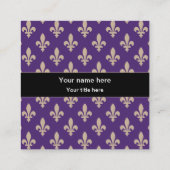 Fleur de Lis Pattern, Frans, Royal, Crème, Paarse Vierkante Visitekaartje (Achterkant)