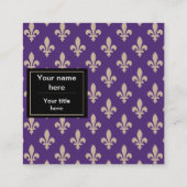 Fleur de Lis Pattern, Frans, Royal, Crème, Paarse Vierkante Visitekaartje (Achterkant)