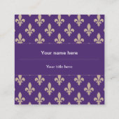 Fleur de Lis Pattern, Frans, Royal, Crème, Paarse Vierkante Visitekaartje (Achterkant)