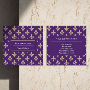 Fleur de Lis Pattern, Frans, Royal, Crème, Paarse Vierkante Visitekaartje