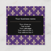 Fleur de Lis Pattern, Frans, Royal, Crème, Paarse Vierkante Visitekaartje (Voorkant)