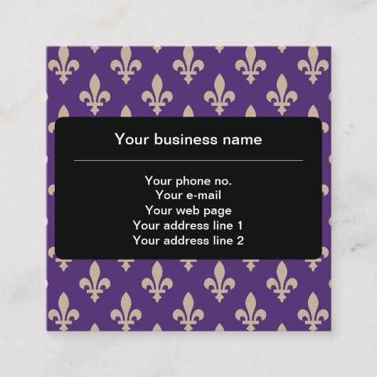 Fleur de Lis Pattern, Frans, Royal, Crème, Paarse Vierkante Visitekaartje (Voorkant)