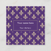 Fleur de Lis Pattern, Frans, Royal, Crème, Paarse Vierkante Visitekaartje (Achterkant)
