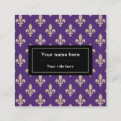 Fleur de Lis Pattern, Frans, Royal, Crème, Paarse Vierkante Visitekaartje (Achterkant)
