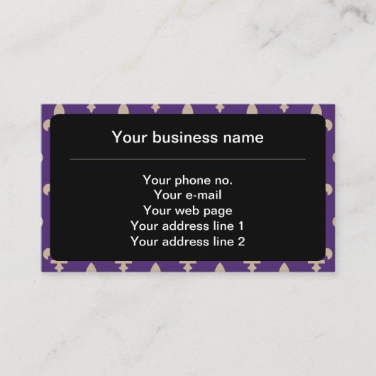 Fleur de Lis Pattern, Frans, Royal, Crème, Paarse Visitekaartje (Voorkant)