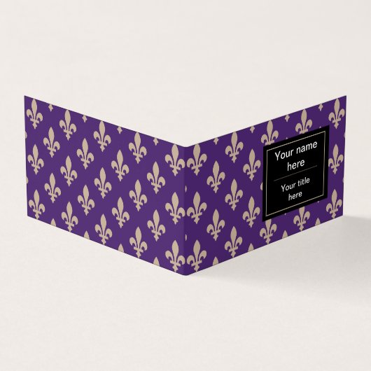 Fleur de Lis Pattern, Frans, Royal, Crème, Paarse Visitekaartje (Buitenkant)