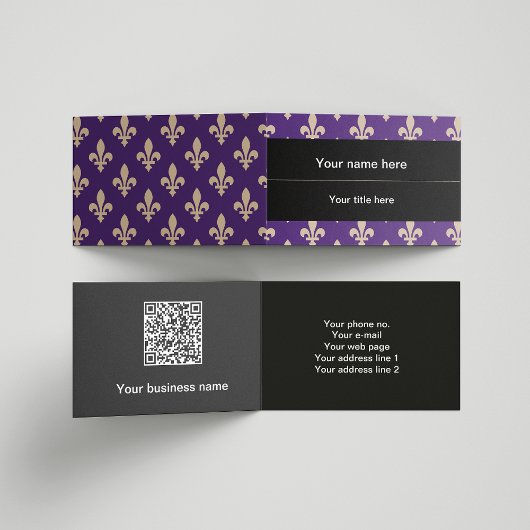 Fleur de Lis Pattern, Frans, Royal, Crème, Paarse Visitekaartje