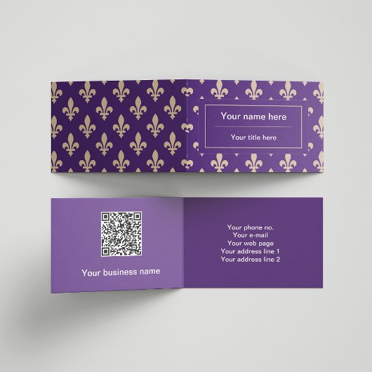 Fleur de Lis Pattern, Frans, Royal, Crème, Paarse Visitekaartje
