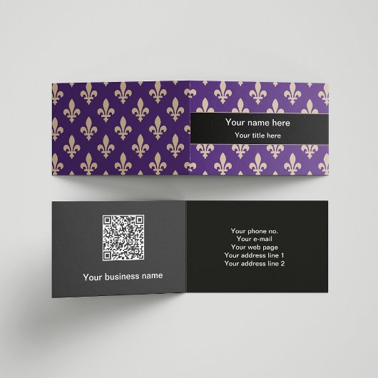 Fleur de Lis Pattern, Frans, Royal, Crème, Paarse Visitekaartje