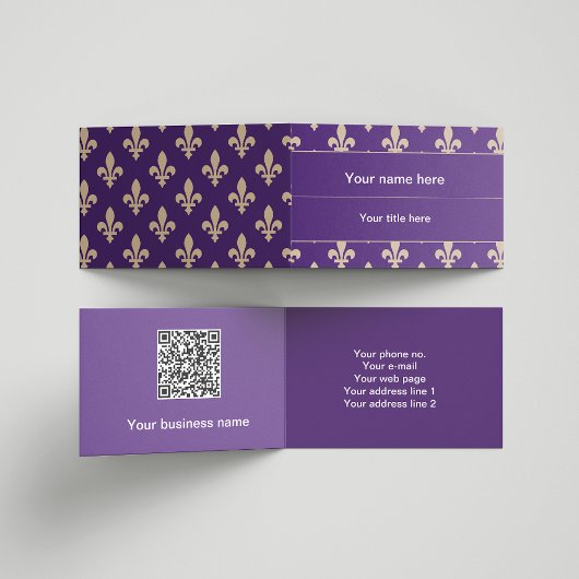 Fleur de Lis Pattern, Frans, Royal, Crème, Paarse Visitekaartje