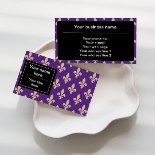 Fleur de Lis Pattern, Frans, Royal, Crème, Paarse Visitekaartje