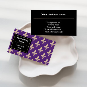 Fleur de Lis Pattern, Frans, Royal, Crème, Paarse Visitekaartje