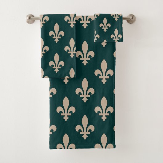 Fleur de Lis Pattern, Royal Franse crème op groen Bad Handdoek (Insitu)