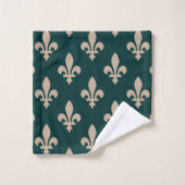 Fleur de Lis Pattern, Royal Franse crème op groen Bad Handdoek (Wasdoekje)