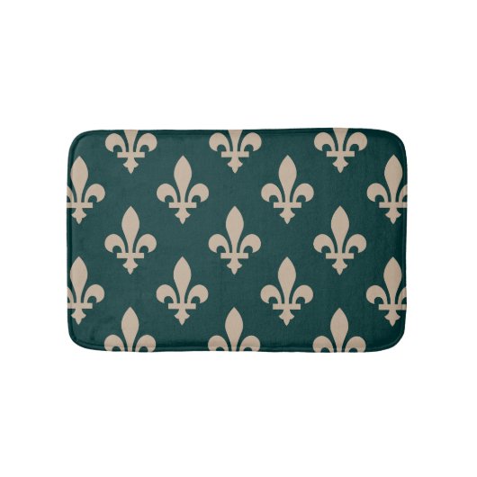 Fleur de Lis Pattern, Royal Franse crème op groen Badmat (Voorkant)