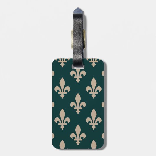 Fleur de Lis Pattern, Royal Franse crème op groen Bagagelabel (Achterkant verticaal)