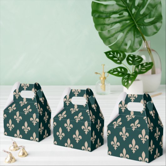Fleur de Lis Pattern, Royal Franse crème op groen Bedankdoosjes (Meervoudige)