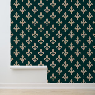 Fleur de Lis Pattern, Royal Franse crème op groen Behang
