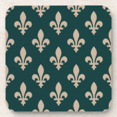 Fleur de Lis Pattern, Royal Franse crème op groen Bier Onderzetter (Voorkant)