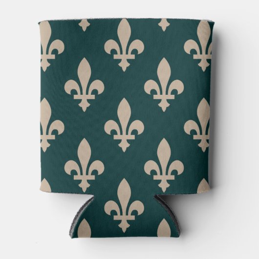 Fleur de Lis Pattern, Royal Franse crème op groen Blikjeskoeler (Voorkant)