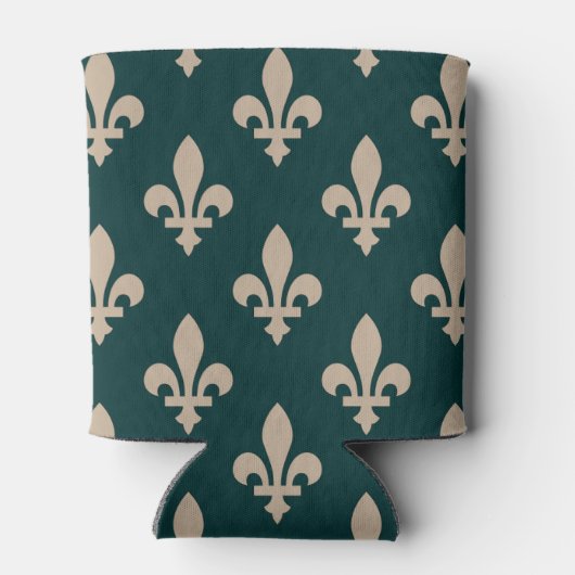 Fleur de Lis Pattern, Royal Franse crème op groen Blikjeskoeler (Achterkant)