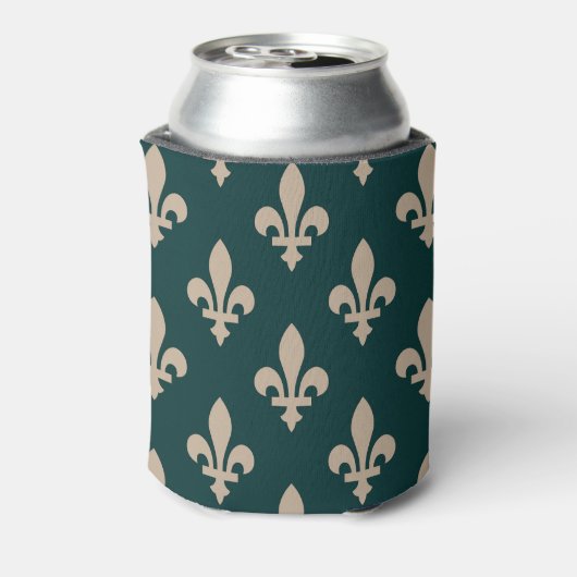 Fleur de Lis Pattern, Royal Franse crème op groen Blikjeskoeler (Blikje Achterkant)