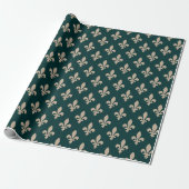 Fleur de Lis Pattern, Royal Franse crème op groen Cadeaupapier (Uitgerold)