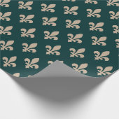 Fleur de Lis Pattern, Royal Franse crème op groen Cadeaupapier (Hoek)