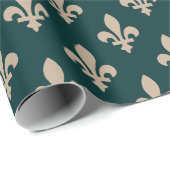 Fleur de Lis Pattern, Royal Franse crème op groen Cadeaupapier (Rol Hoek)
