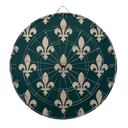 Fleur de Lis Pattern, Royal Franse crème op groen Dartbord (Voorkant)
