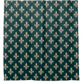 Fleur de Lis Pattern, Royal Franse crème op groen Douchegordijn (Voorkant)