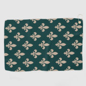 Fleur de Lis Pattern, Royal Franse crème op groen Golfhanddoek (Horizontaal)