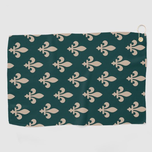 Fleur de Lis Pattern, Royal Franse crème op groen Golfhanddoek (Horizontaal)
