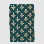 Fleur de Lis Pattern, Royal Franse crème op groen Golfhanddoek (Voorkant)