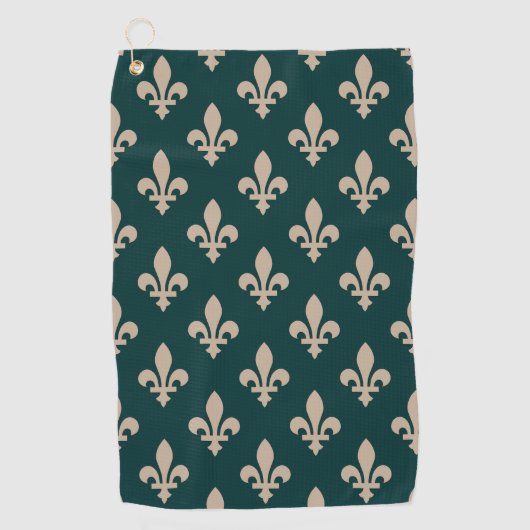 Fleur de Lis Pattern, Royal Franse crème op groen Golfhanddoek (Voorkant)