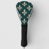Fleur de Lis Pattern, Royal Franse crème op groen Golfheadcover (Voorkant)
