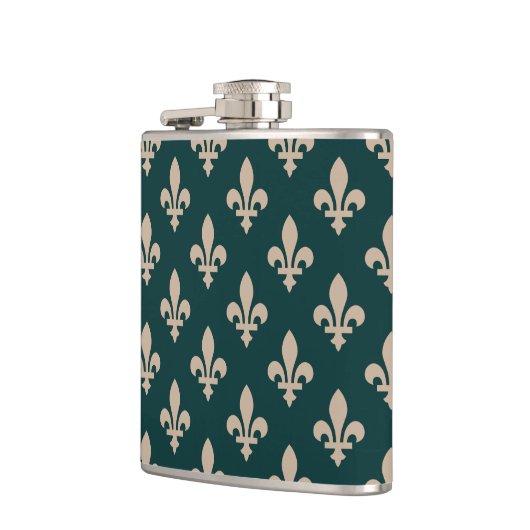 Fleur de Lis Pattern, Royal Franse crème op groen Heupfles (Links)