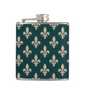 Fleur de Lis Pattern, Royal Franse crème op groen Heupfles (Voorkant)