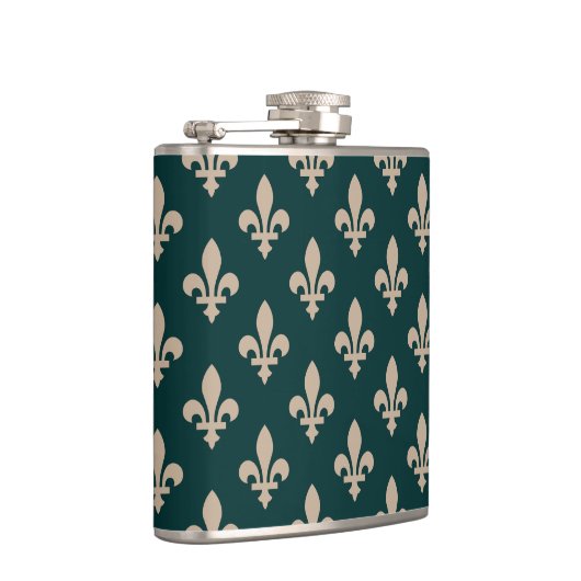 Fleur de Lis Pattern, Royal Franse crème op groen Heupfles (Rechts)