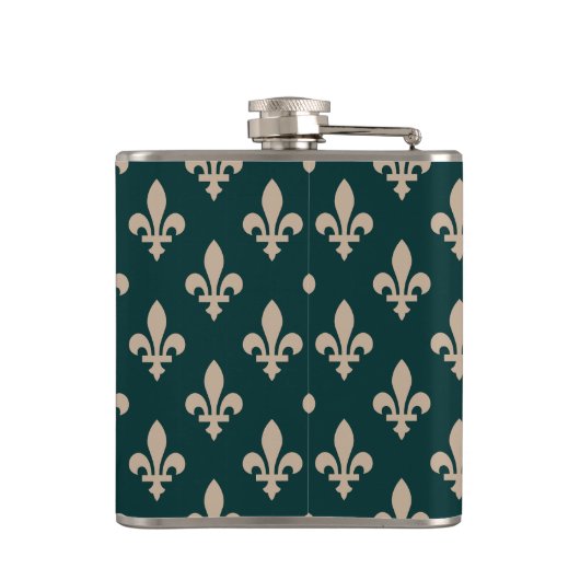 Fleur de Lis Pattern, Royal Franse crème op groen Heupfles (Achterkant)