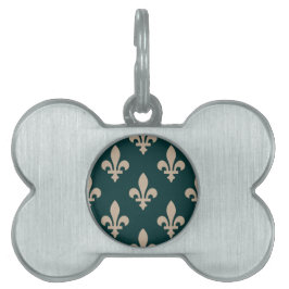 Fleur de Lis Pattern, Royal Franse crème op groen Huisdieren Naamplaatje
