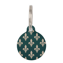 Fleur de Lis Pattern, Royal Franse crème op groen Huisdierpenning