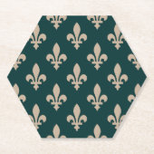 Fleur de Lis Pattern, Royal Franse crème op groen Kartonnen Onderzetters (Voorkant)