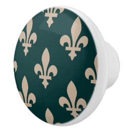 Fleur de Lis Pattern, Royal Franse crème op groen Keramische Knop